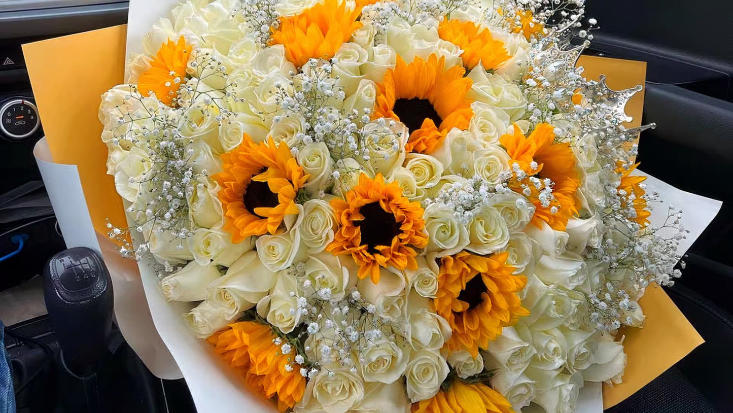 Sunflowers and White Roses